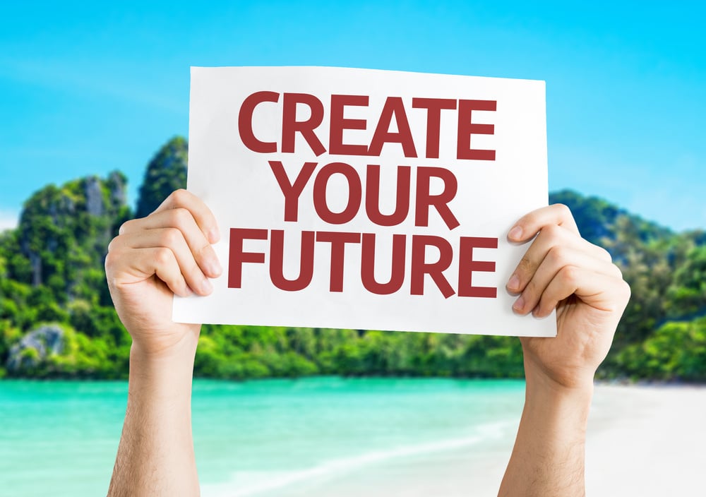 Create Your Future card with a beach background